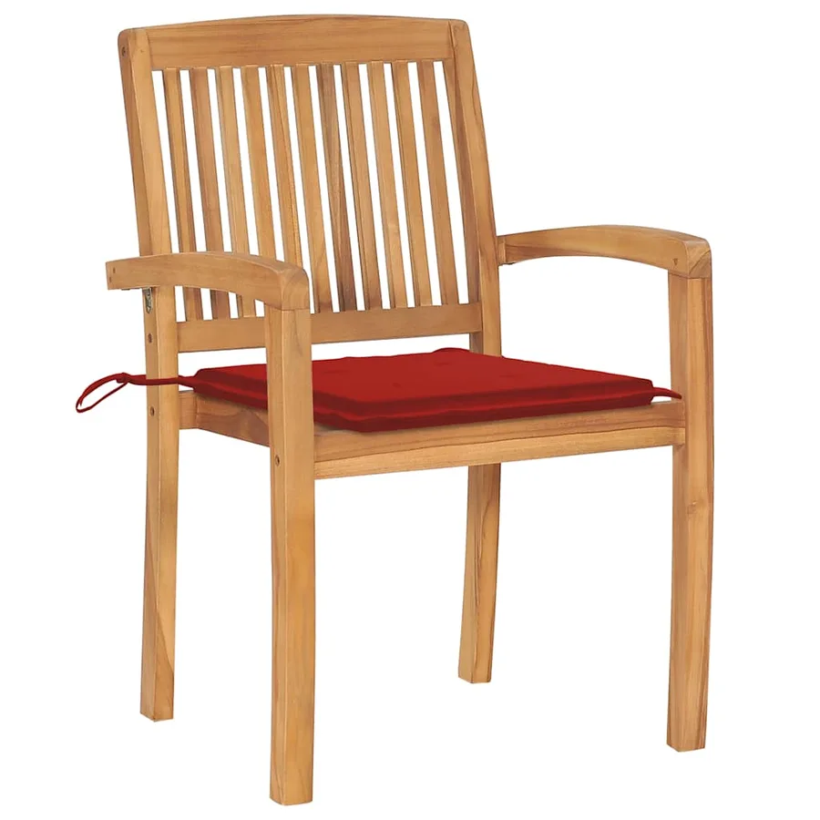 Chaises de jardin empilables avec coussins lot de 4 Teck solide - 3
