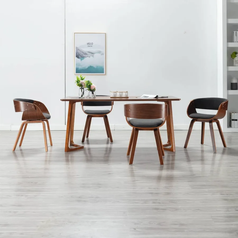 Chaises à manger lot de 4 gris bois courbé et tissu