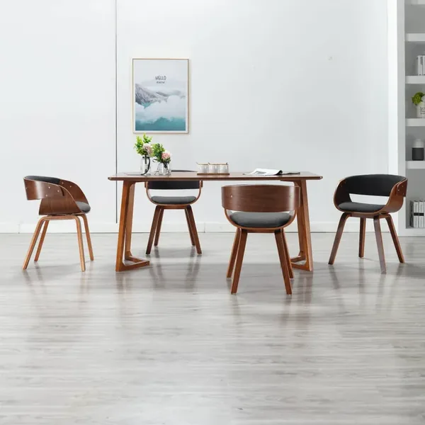 Chaises à manger lot de 4 gris bois courbé et tissu
