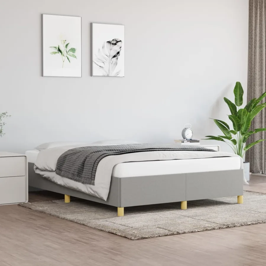 Cadre de lit sans matelas gris clair 140x190 cm tissu