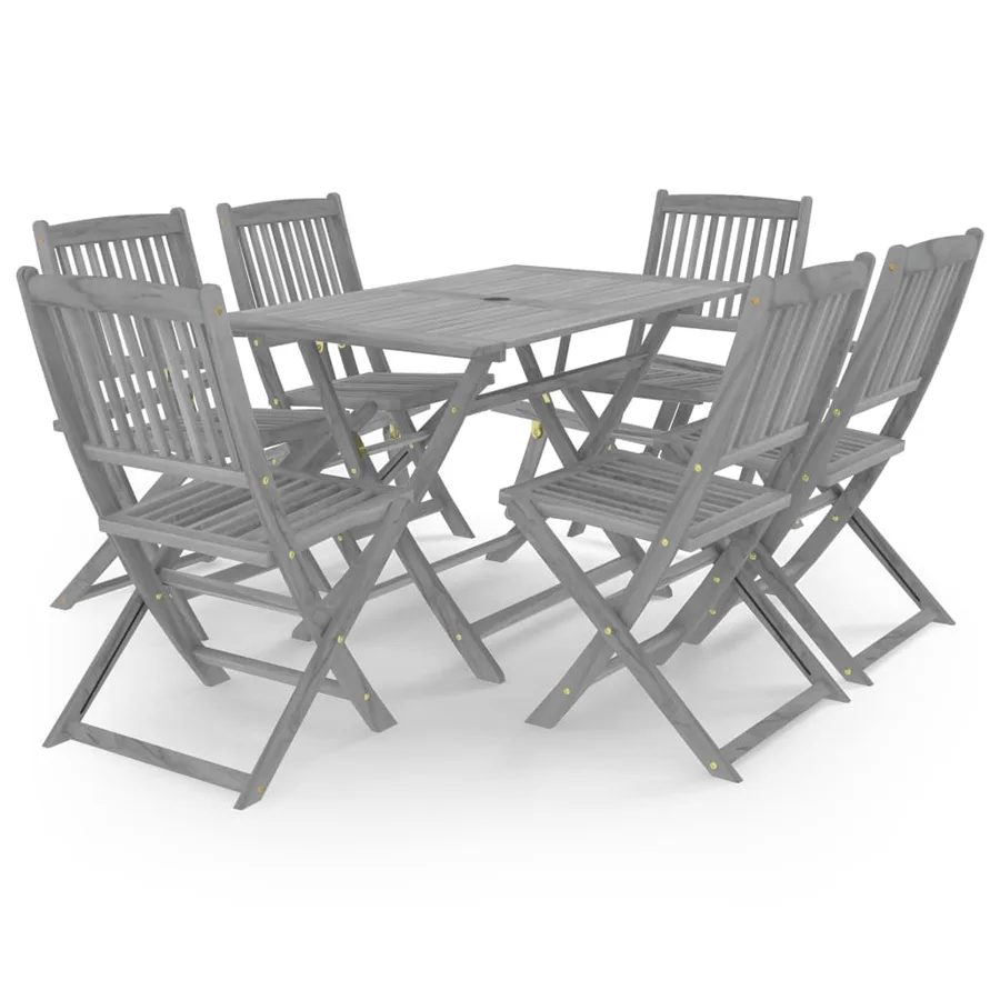 Ensemble à manger de jardin 7 pcs Bois d'acacia massif Gris - 2