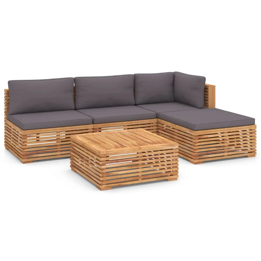 Salon de jardin 5 pcs avec coussin gris foncé bois de teck - 2