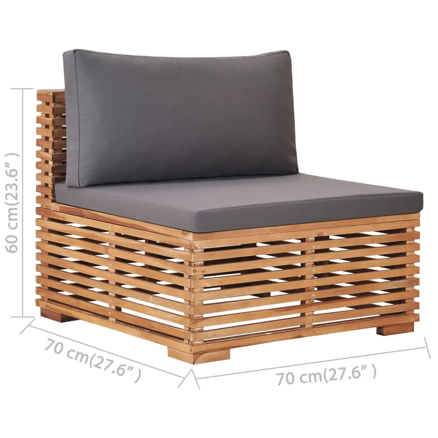 Salon de jardin 5 pcs avec coussin gris foncé bois de teck - 8
