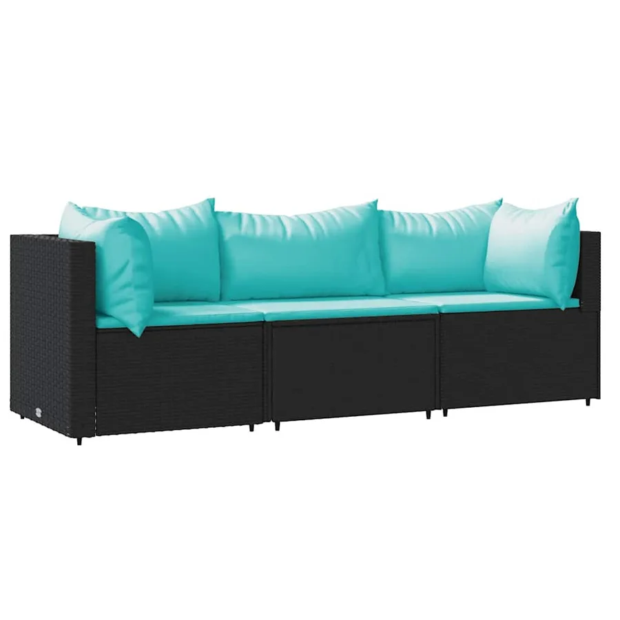 Salon de jardin 3 pcs avec coussins Noir Résine tressée - 2