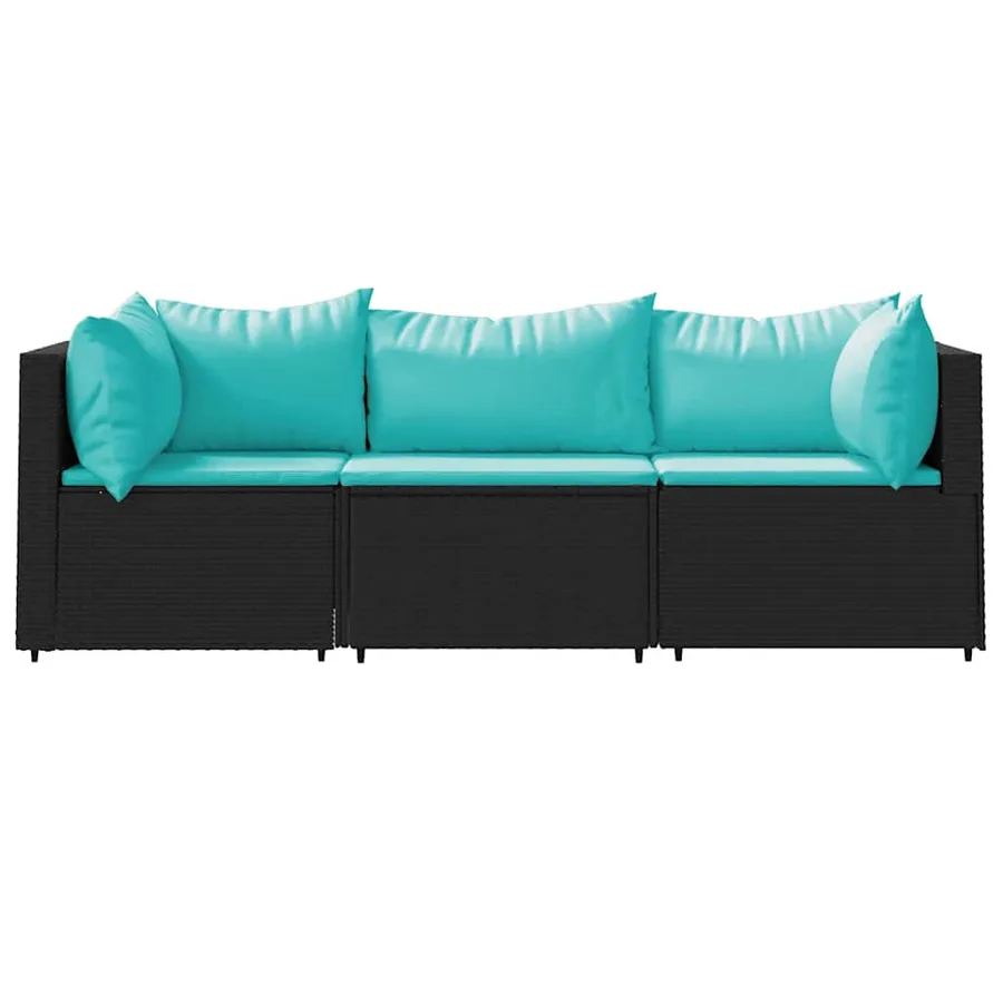 Salon de jardin 3 pcs avec coussins Noir Résine tressée - 3