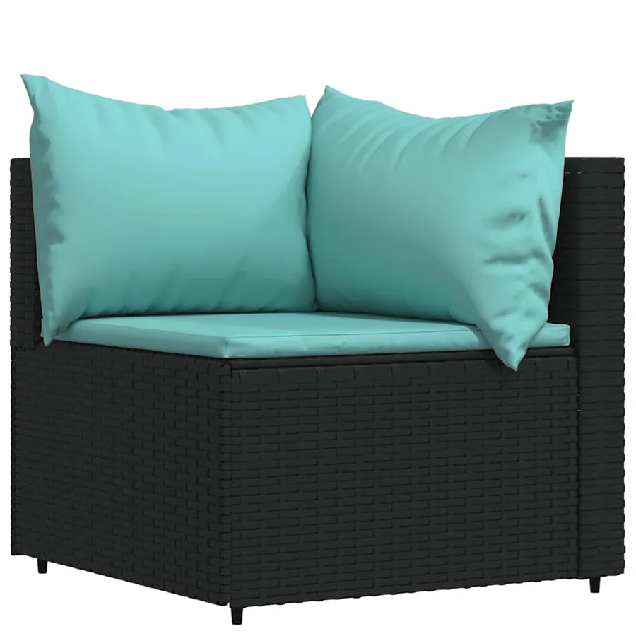 Salon de jardin 3 pcs avec coussins Noir Résine tressée - 4