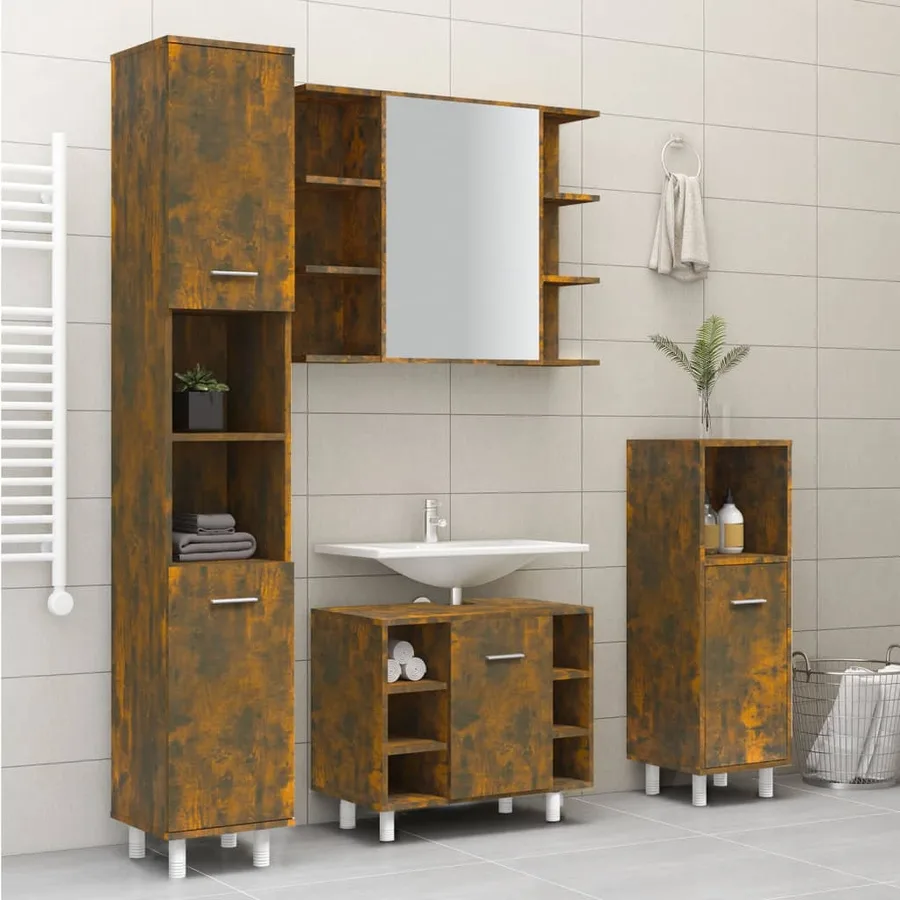 Armoire de bain Chêne fumé 30x30x179 cm Bois d'ingénierie - 3