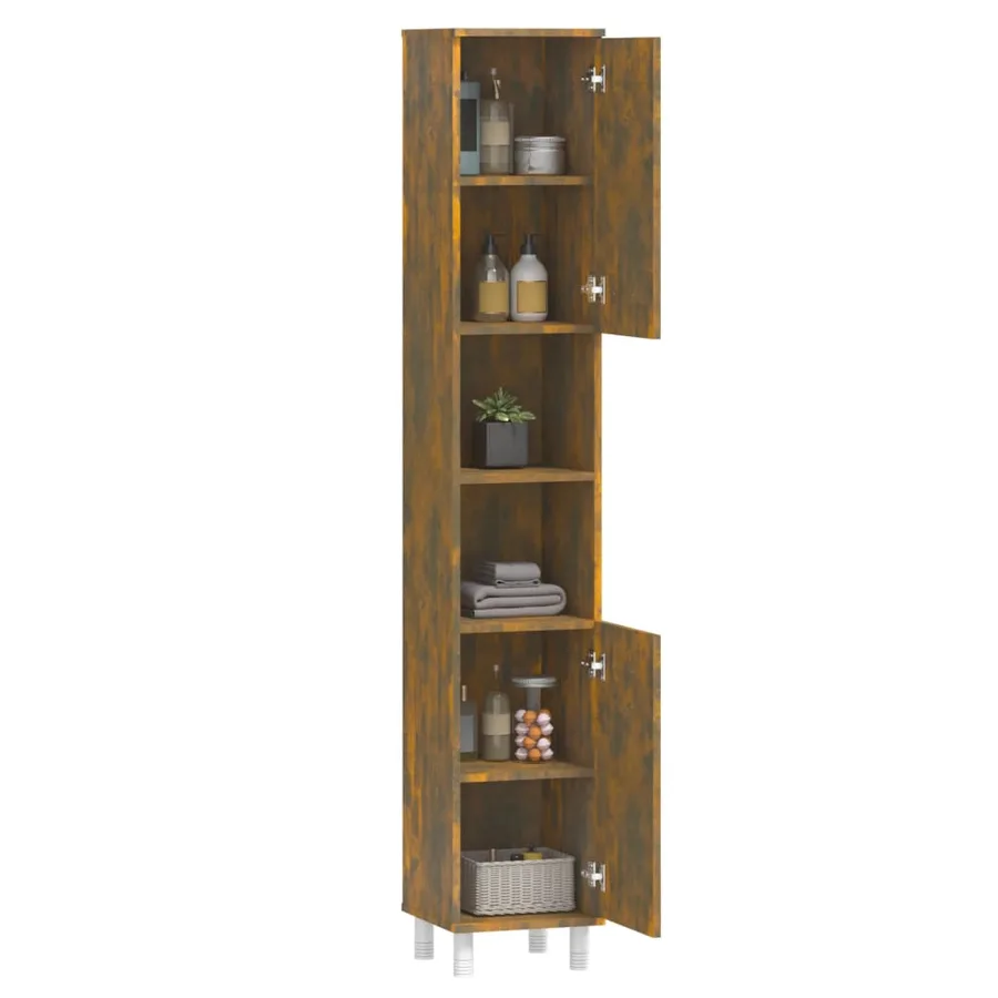 Armoire de bain Chêne fumé 30x30x179 cm Bois d'ingénierie - 5