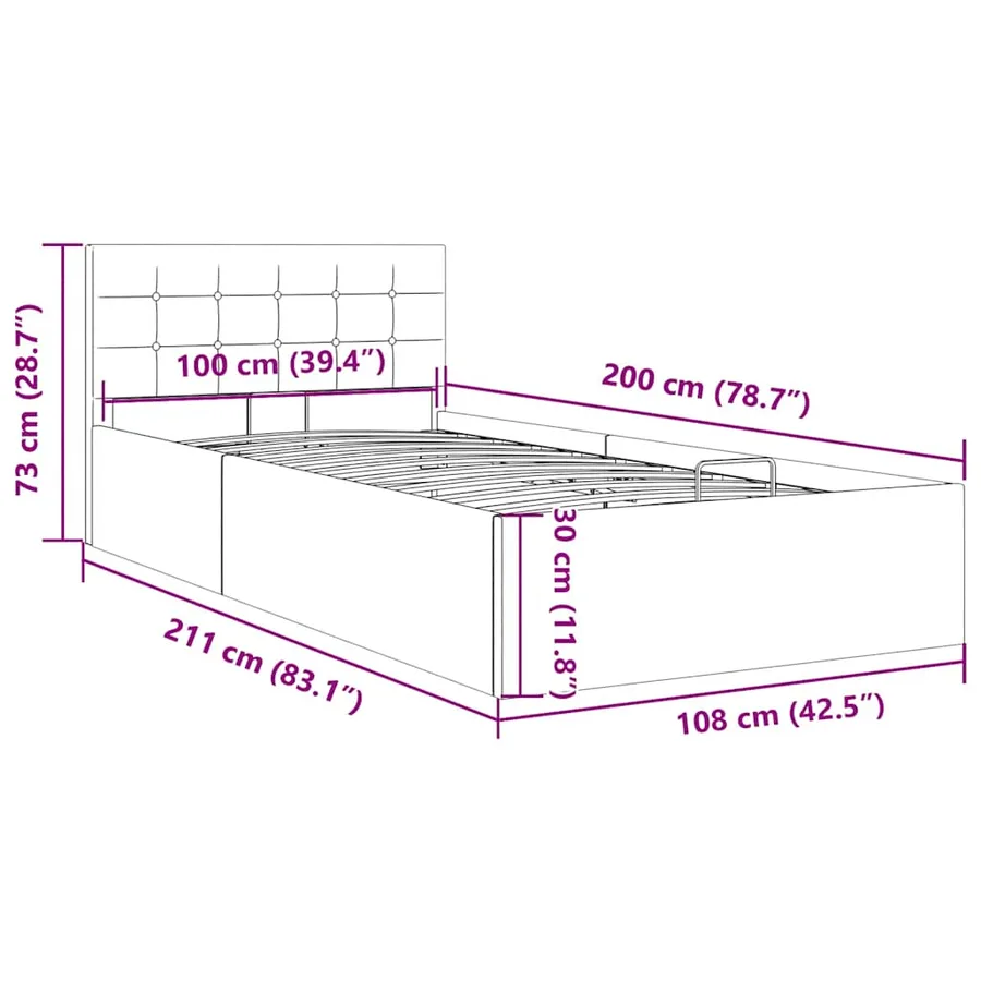 Cadre de lit à rangement hydraulique sans matelas 100x200 cm - 11