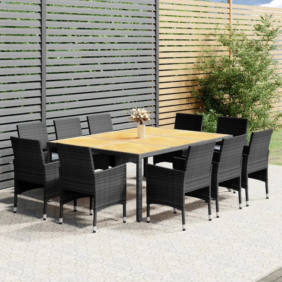 Ensemble à manger de jardin 11 pcs résine tressée gris