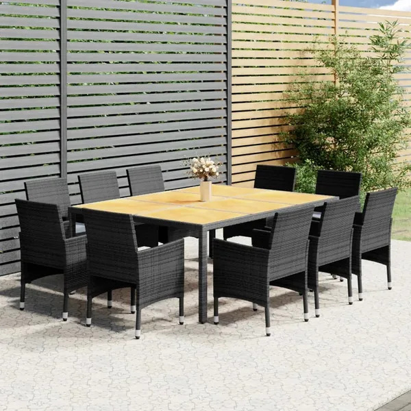 Ensemble à manger de jardin 11 pcs résine tressée gris