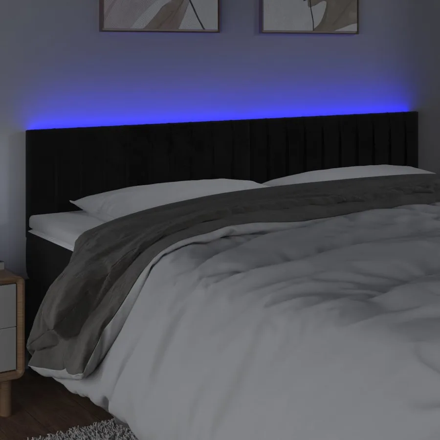 Tête de lit à LED Noir 200x5x78/88 cm Velours - 3