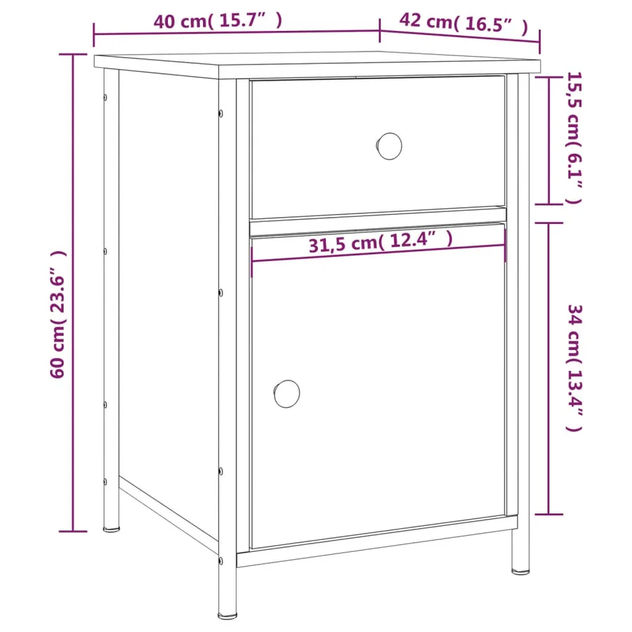 Table de chevet chêne fumé 40x42x60 cm bois d'ingénierie - 12