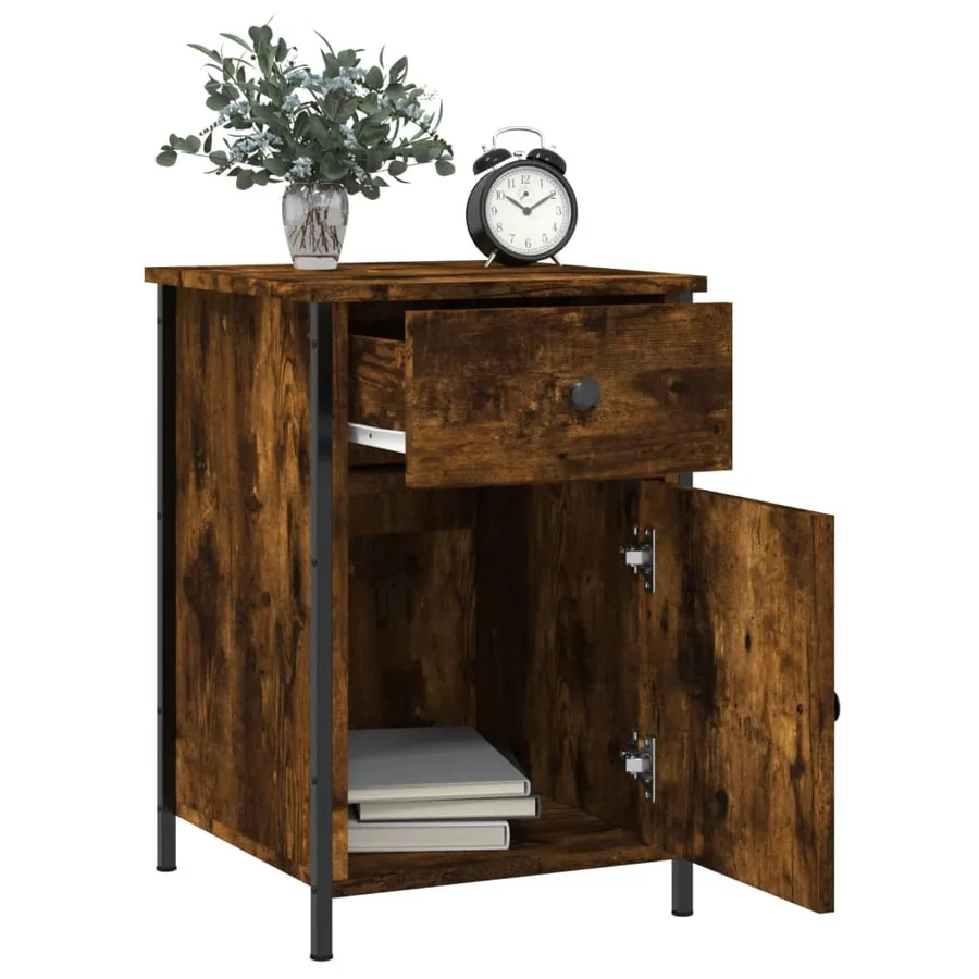 Table de chevet chêne fumé 40x42x60 cm bois d'ingénierie - 4