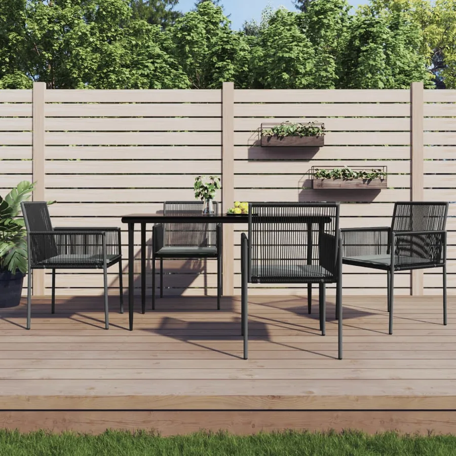 Ensemble à manger de jardin coussins 5pcs noir rotin et acier
