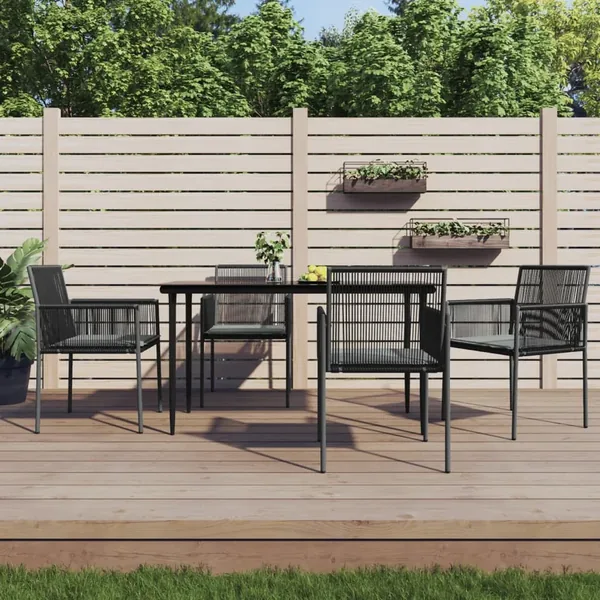 Ensemble à manger de jardin coussins 5pcs noir rotin et acier