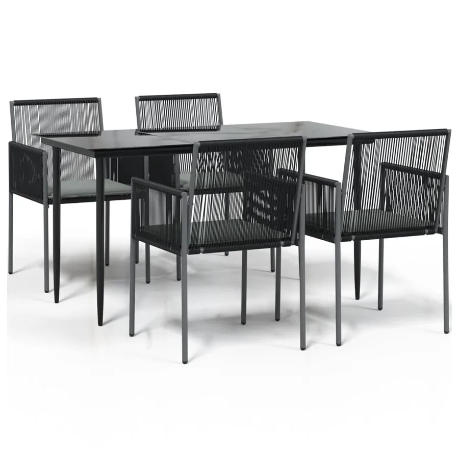 Ensemble à manger de jardin coussins 5pcs noir rotin et acier - 2