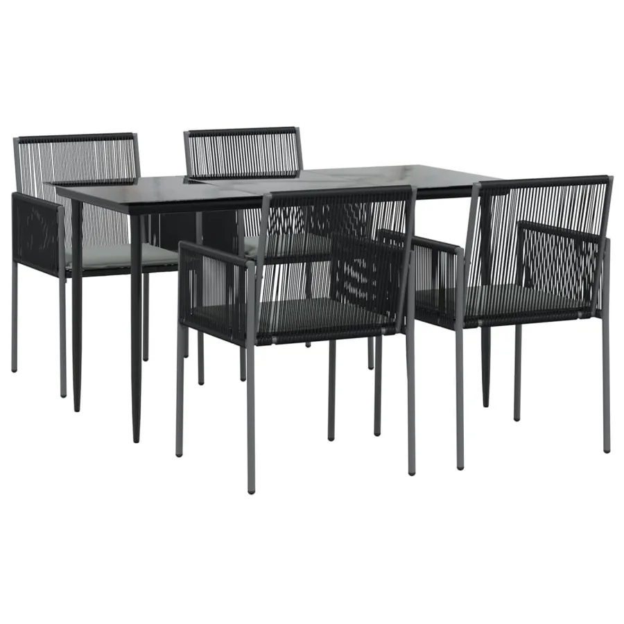 Ensemble à manger de jardin coussins 5pcs noir rotin et acier - 3