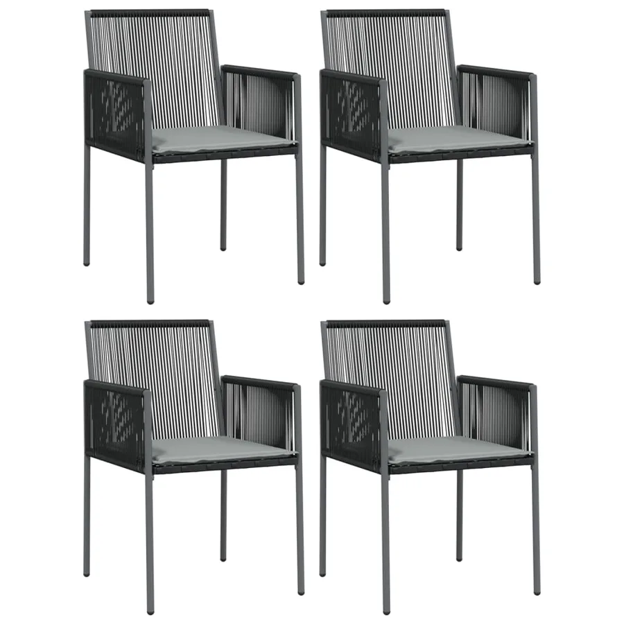 Ensemble à manger de jardin coussins 5pcs noir rotin et acier - 4