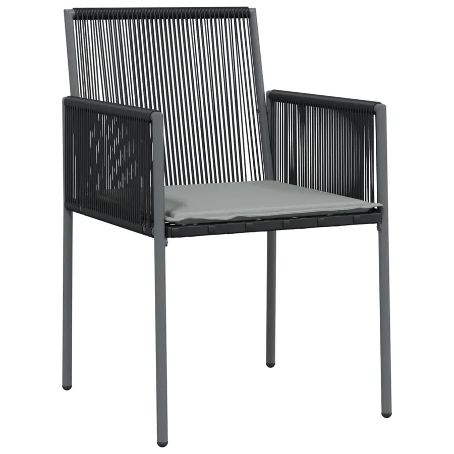 Ensemble à manger de jardin coussins 5pcs noir rotin et acier - 5