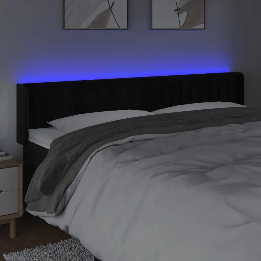 Tête de lit à LED Noir 203x16x78/88 cm Velours - 4