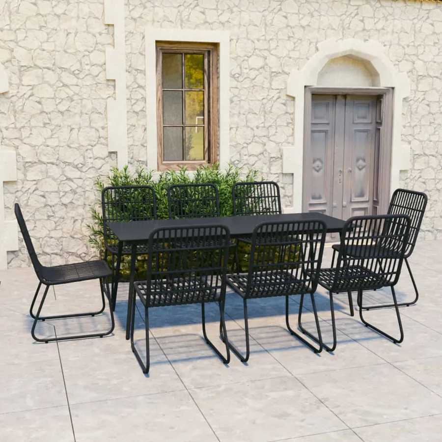 Ensemble à manger d'extérieur 9 pcs résine tressée et verre