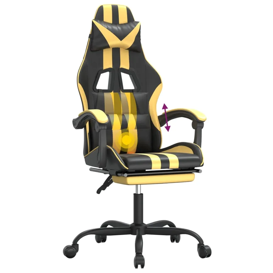 Chaise de jeu pivotante et repose-pied Noir et doré Similicuir - 12