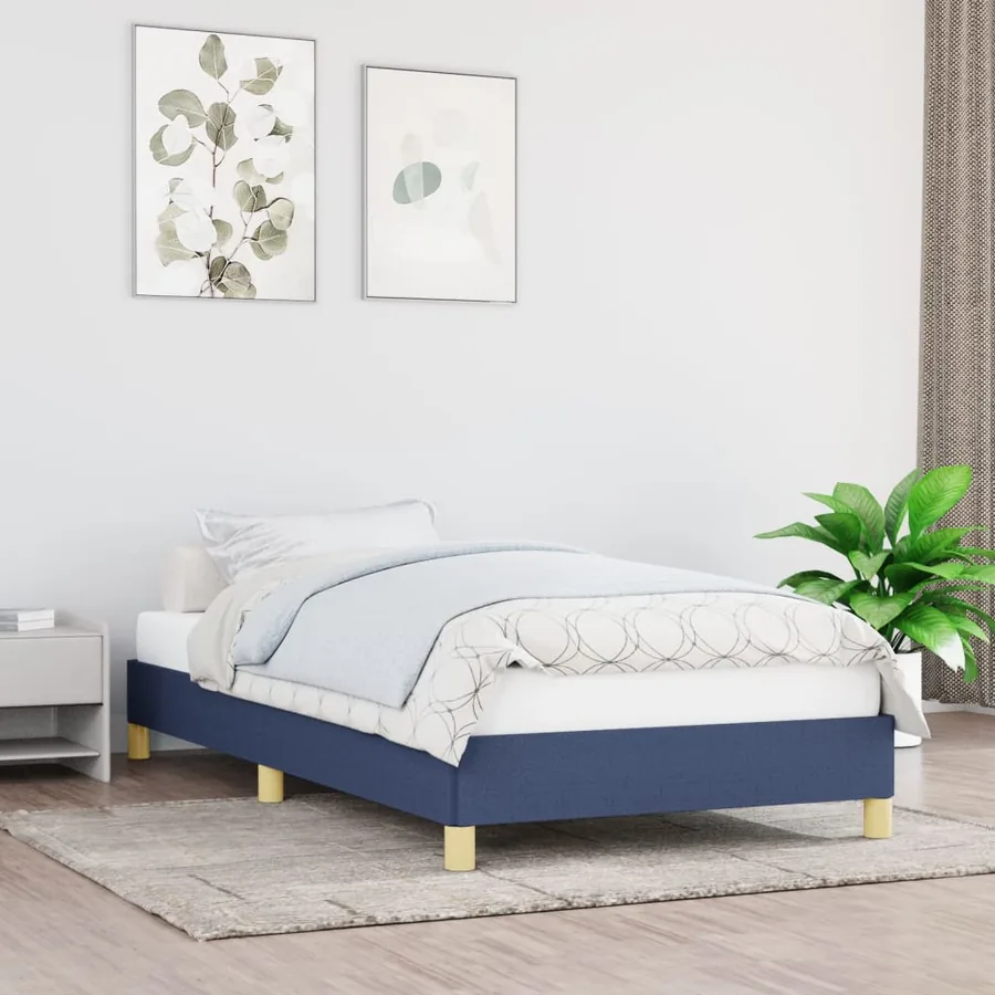 Cadre de lit sans matelas bleu 90x190 cm tissu