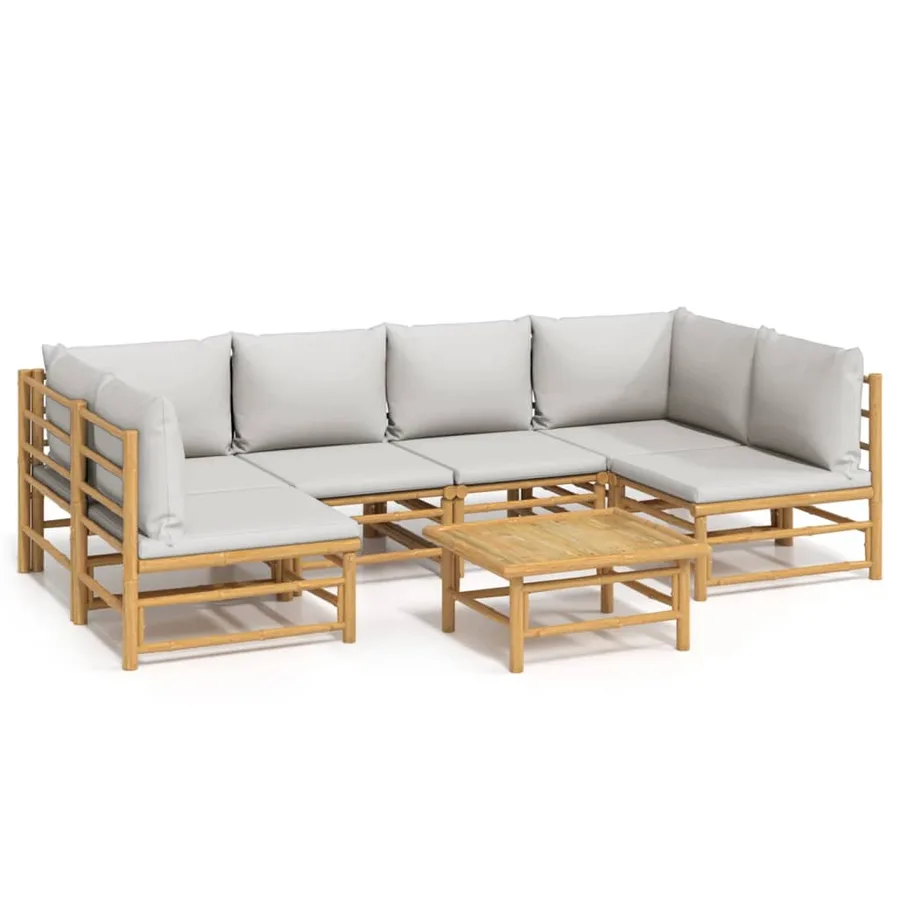 Salon de jardin 7 pcs avec coussins gris clair bambou - 2