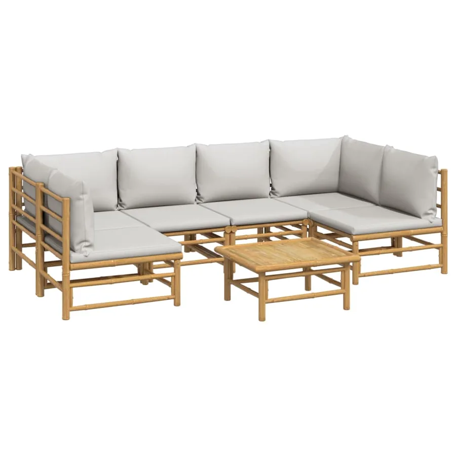 Salon de jardin 7 pcs avec coussins gris clair bambou - 3