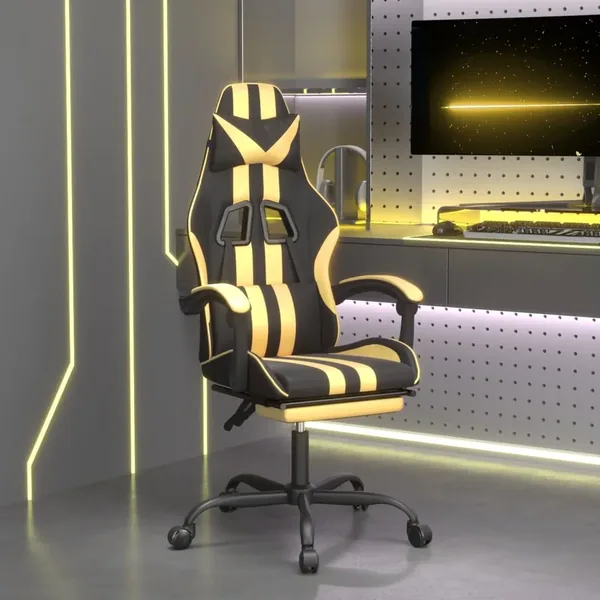 Chaise de jeu avec repose-pied Noir et doré Similicuir