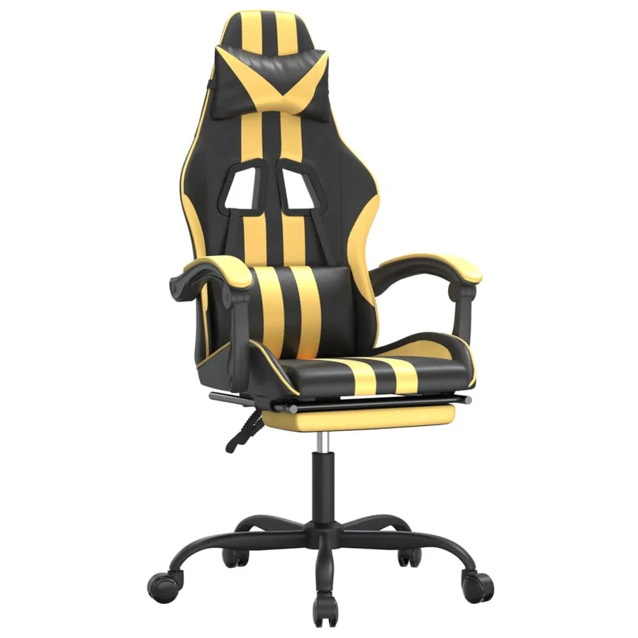 Chaise de jeu avec repose-pied Noir et doré Similicuir - 2