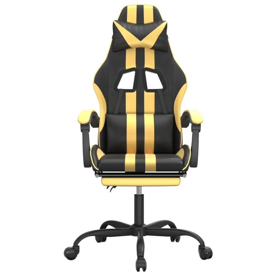 Chaise de jeu avec repose-pied Noir et doré Similicuir - 3