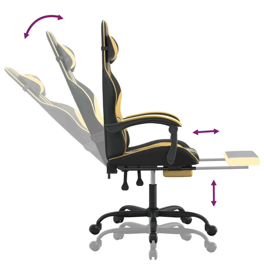 Chaise de jeu avec repose-pied Noir et doré Similicuir - 7