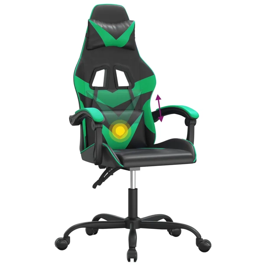 Chaise de jeu pivotante Noir et vert Similicuir - 11