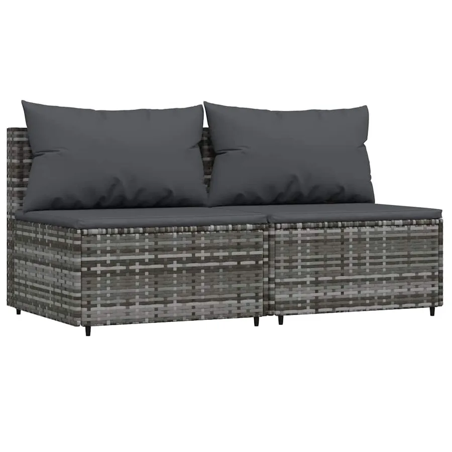 Canapés centraux de jardin et coussins 2pcs Gris Résine tressée - 2