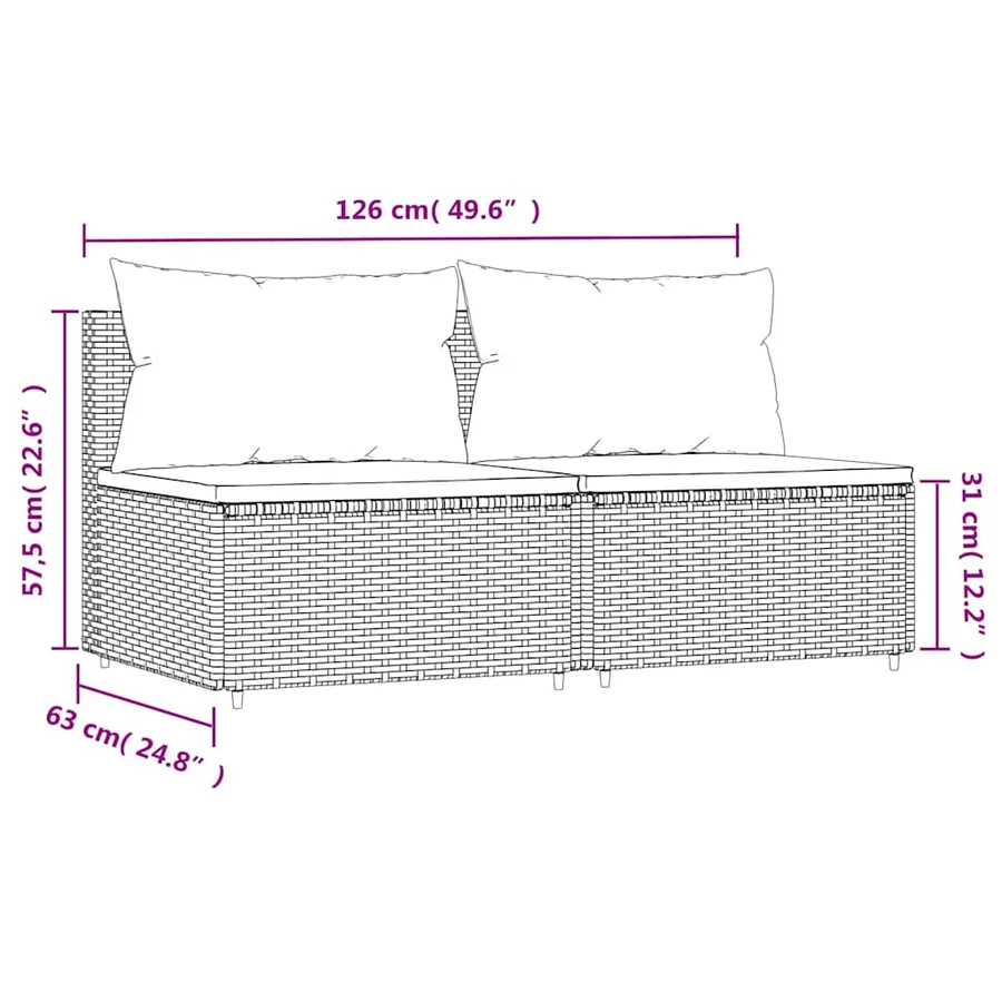 Canapés centraux de jardin et coussins 2pcs Gris Résine tressée - 8