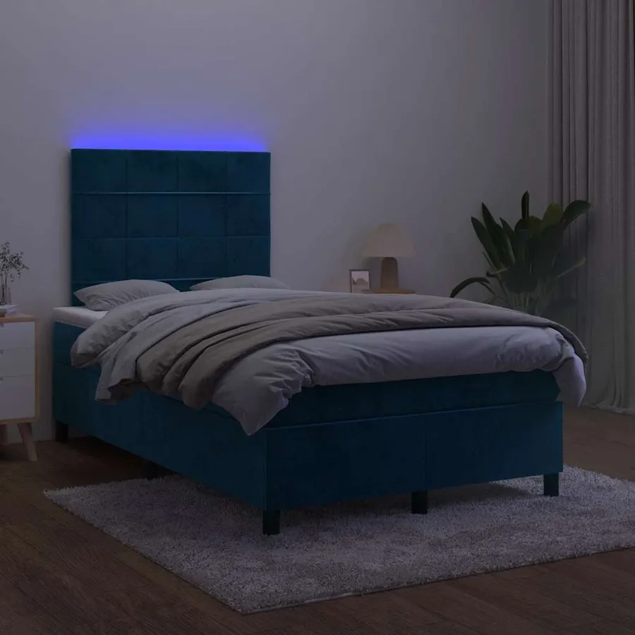 Sommier à lattes de lit matelas et LED Bleu foncé 120x200 cm - 4