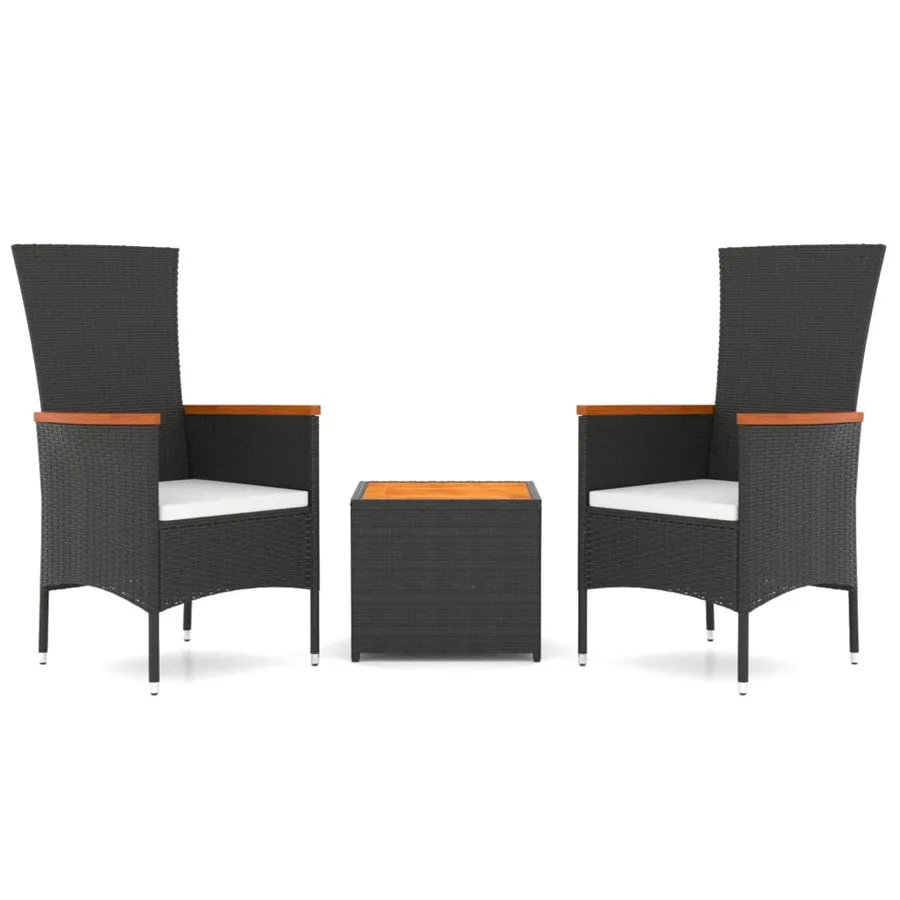 Ensemble de salon de jardin 3 pcs noir poly rotin et acacia - 2