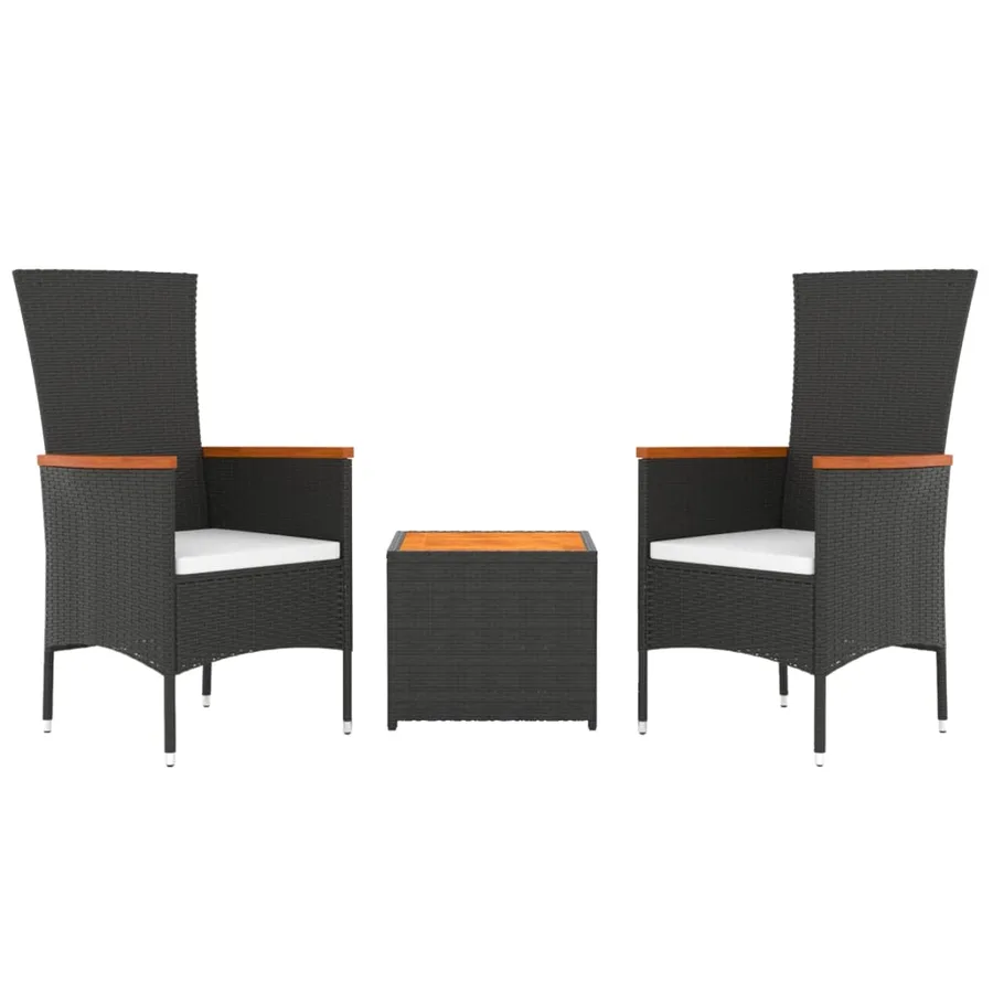 Ensemble de salon de jardin 3 pcs noir poly rotin et acacia - 3