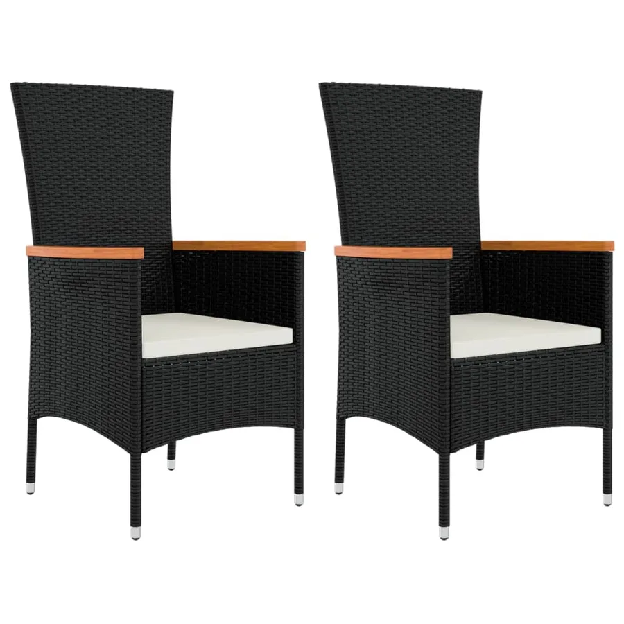 Ensemble de salon de jardin 3 pcs noir poly rotin et acacia - 4