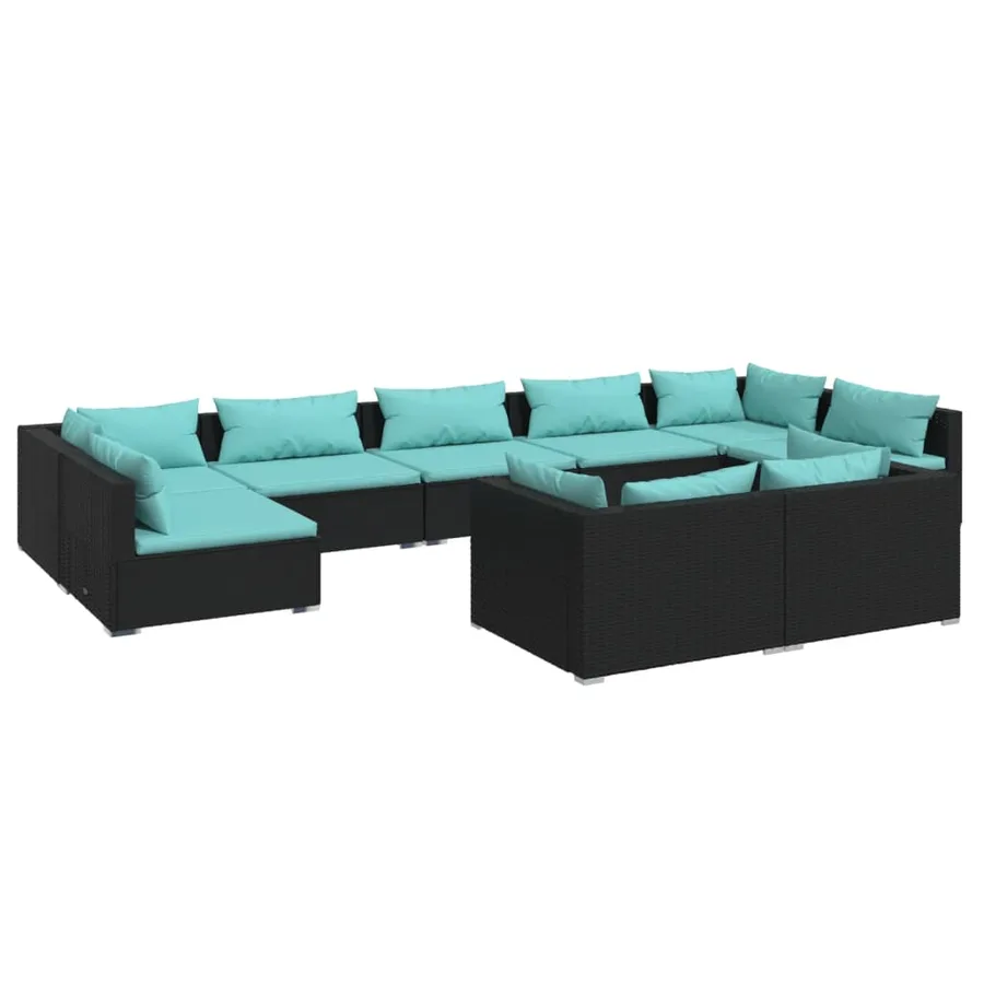 Salon de jardin 9 pcs avec coussins Noir Résine tressée - 2