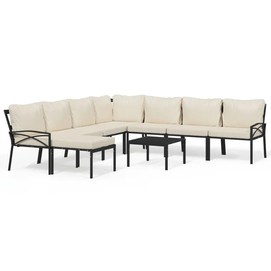 Salon de jardin 9 pcs avec coussins sable acier - 2