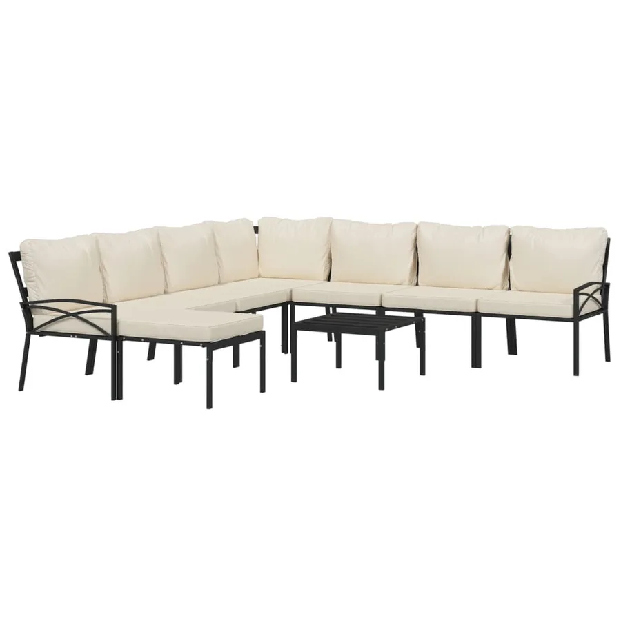 Salon de jardin 9 pcs avec coussins sable acier - 3