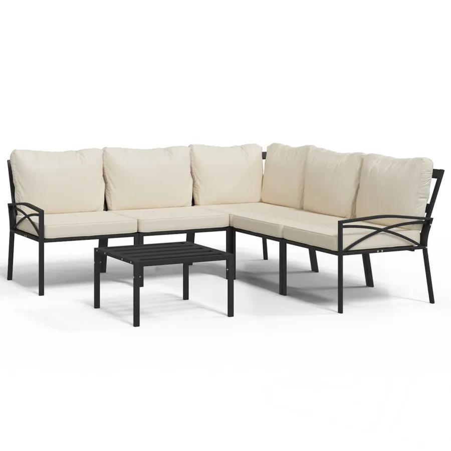 Salon de jardin 6 pcs avec coussins sable acier - 2