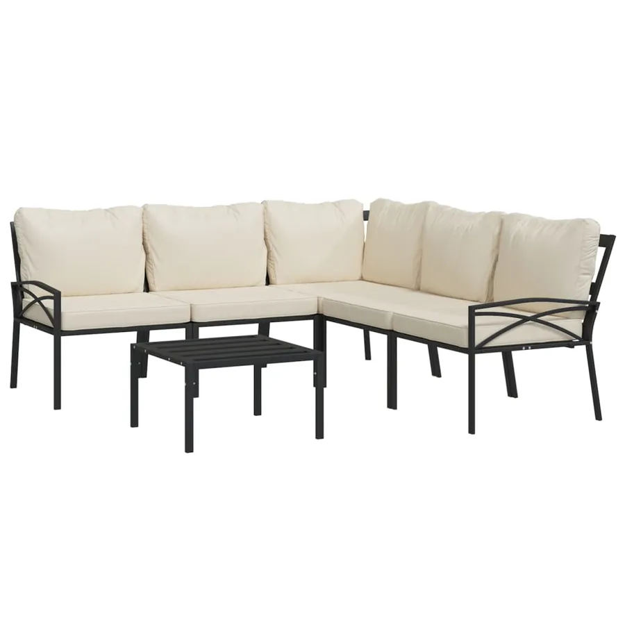 Salon de jardin 6 pcs avec coussins sable acier - 3