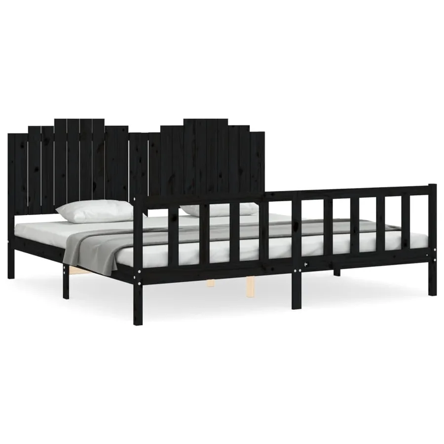 Cadre de lit sans matelas noir 200x200 cm bois massif de pin - 2