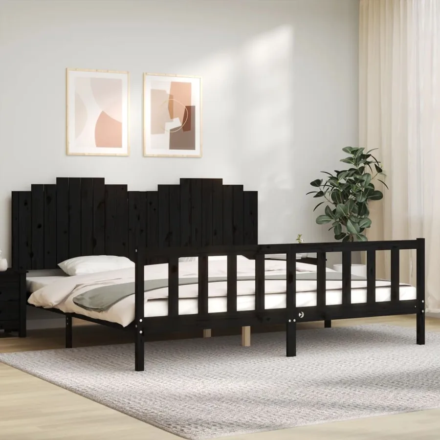 Cadre de lit sans matelas noir 200x200 cm bois massif de pin - 3