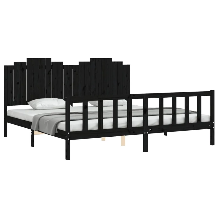 Cadre de lit sans matelas noir 200x200 cm bois massif de pin - 4