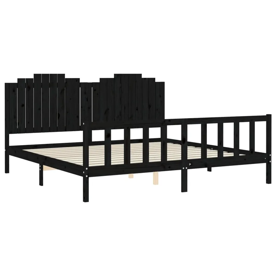 Cadre de lit sans matelas noir 200x200 cm bois massif de pin - 5